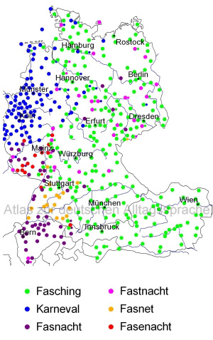 Atlas zur deutschen Alltagssprache: Karte von Deutschland, Österreich und der Schweiz